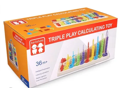 Beilaluna Wooden Triple Play Calculating Toy - Educational Abacus & Number Board